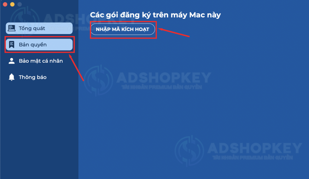 Bản quyền >> Nhập mã kích hoạt