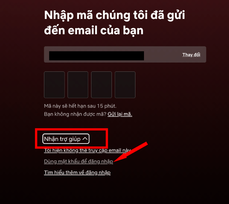 Chọn nhận trợ giúp >>  Dùng mật khẩu để đăng nhập