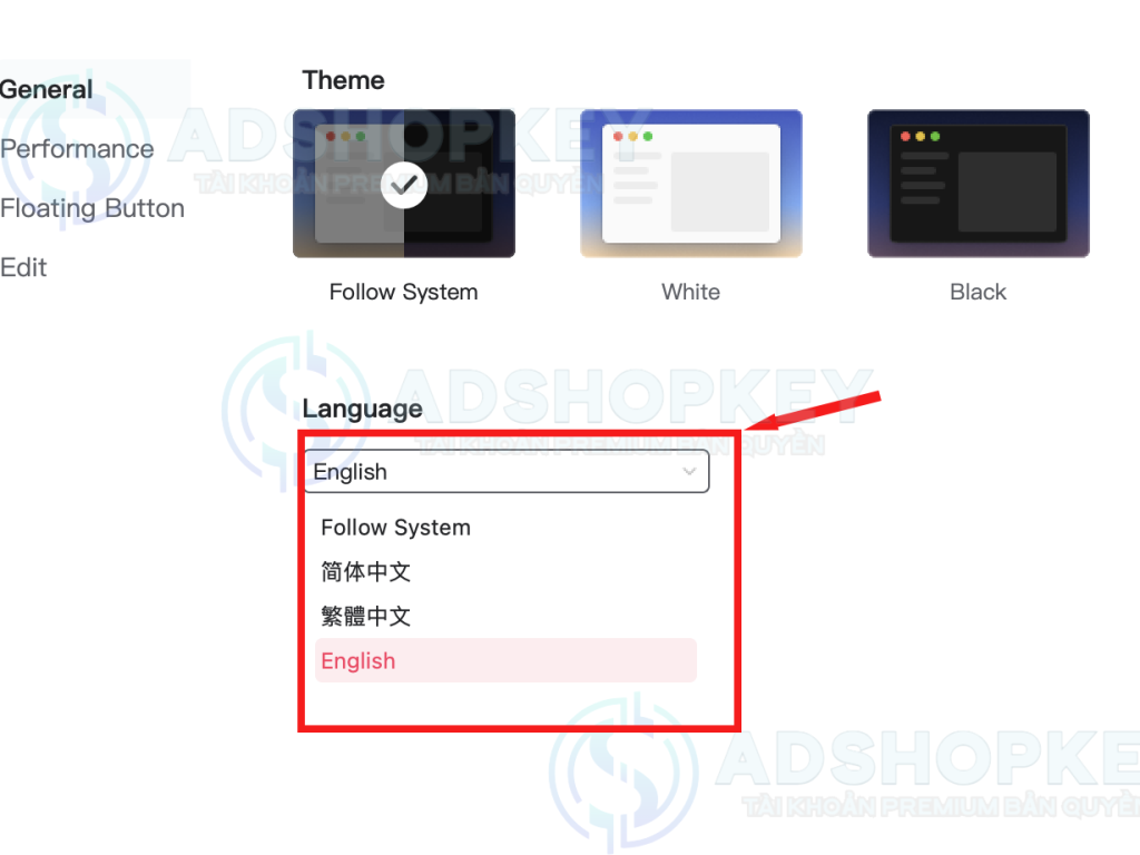 Chọn ngôn ngữ cần chuyển sang và khởi động lại Meitu