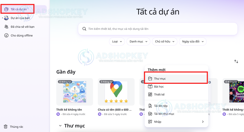 Tạo thư mục trên Canva