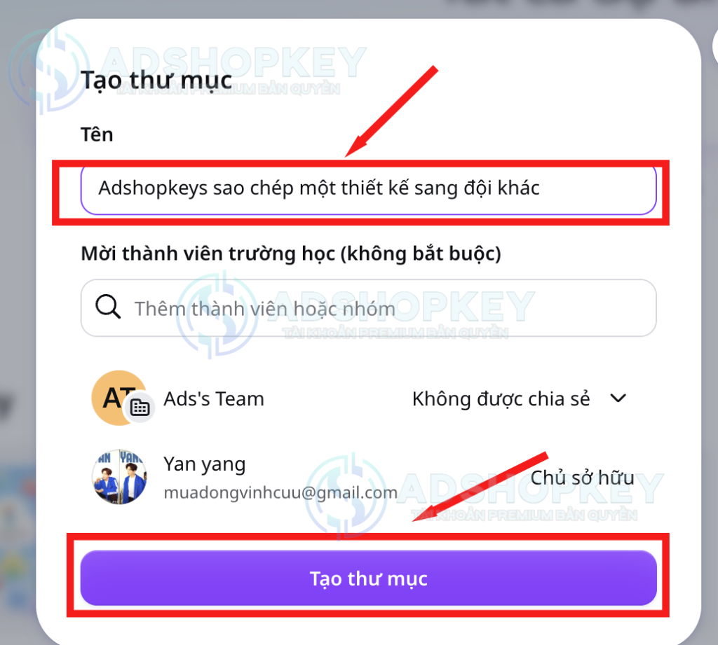 Đặt tên cho thư mục  >>  Tạo thư mục