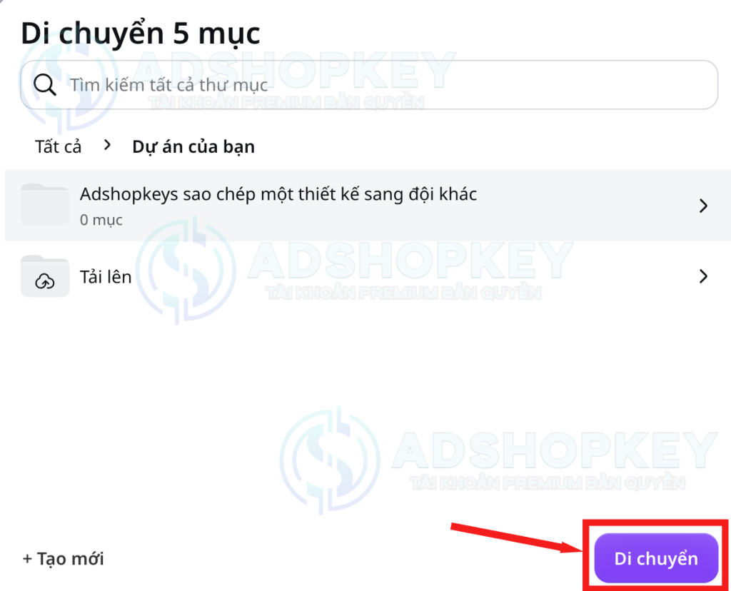 Chọn thư mục vừa tạo và ấn vào di chuyển