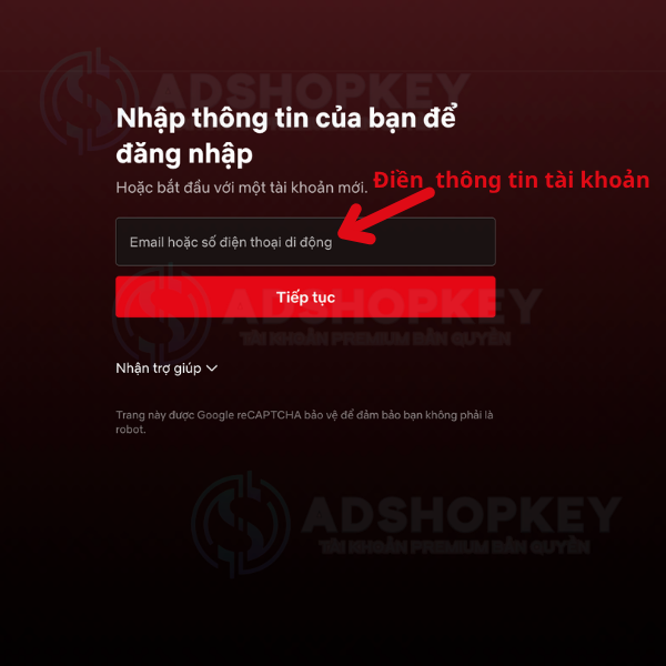 Điền Email mình cung cấp >> Tiếp tục