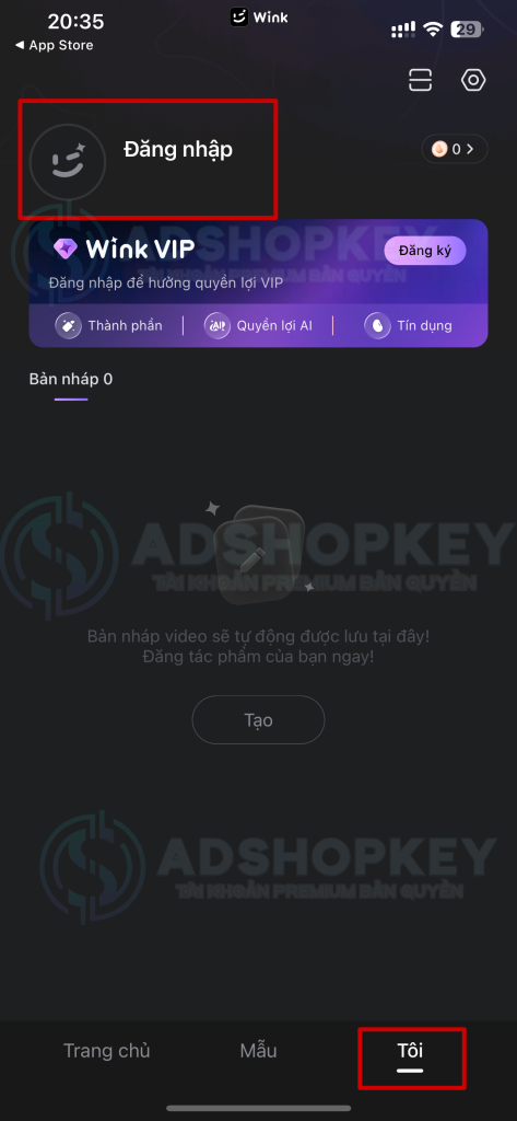 Chọn Đăng nhập >> Tôi