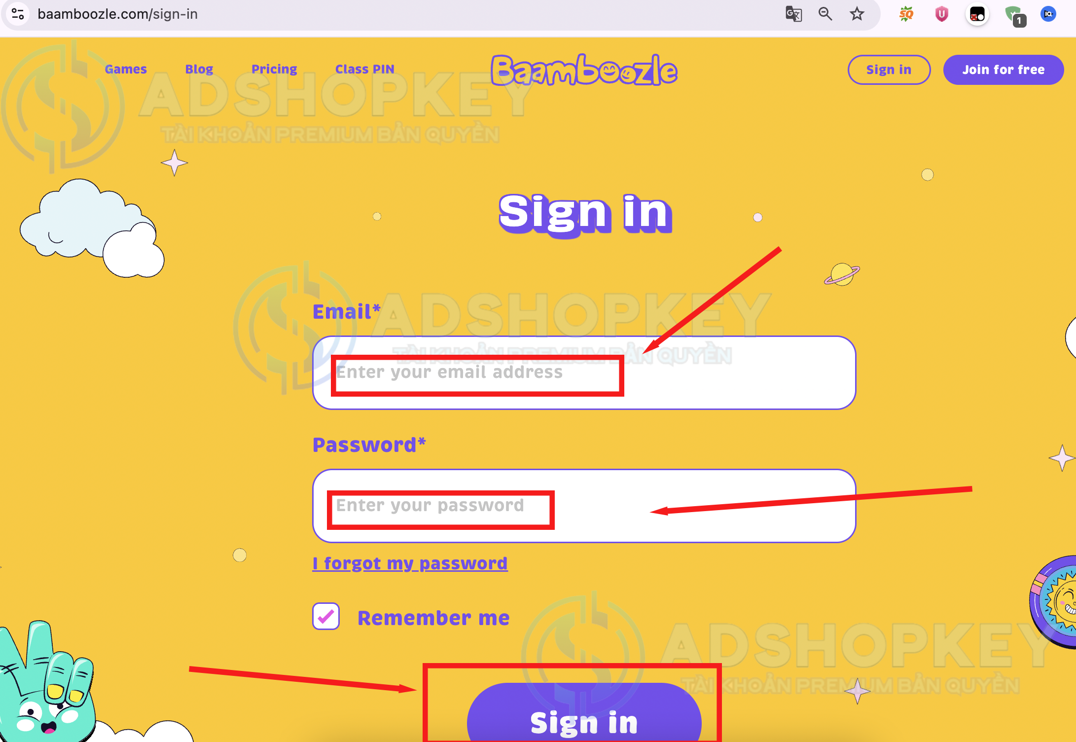 Điền thông tin và ấn Sign in