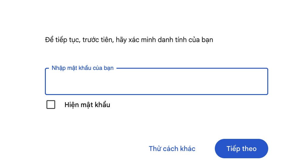 Nhập lại mật khẩu hiện tại