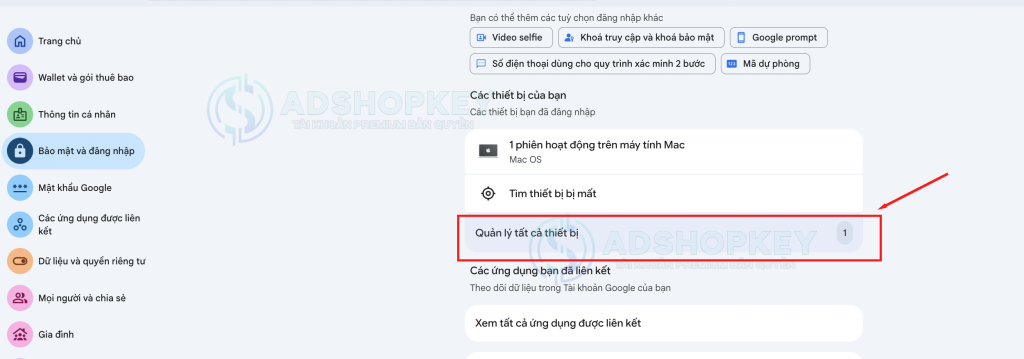 Ấn vào quản lý tất cả thiết bị